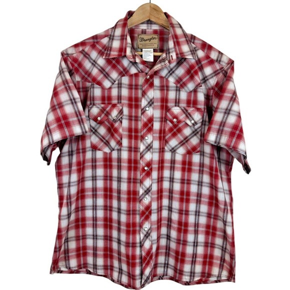 Wrangler Western Shirt Men's Size XL Pearl Snap Red Metallic Plaid Country Fit‎ - Picture 1 of 4